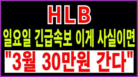 Hlb 주가전망 일요일 긴급속보 이게 사실이면 3월 30만원 간다 Hlb Hlb주가전망 Hlb주가 Hlb목표가