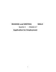 Rws M Docx Reading And Writing Quarter Module Application