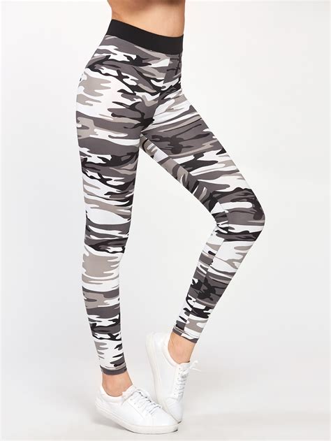 Contrast Waist Camo Leggings Shein Sheinside