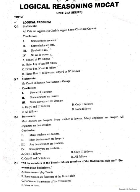 Solution Logical Reasoning Mdcat Test Series Test No Unit Studypool