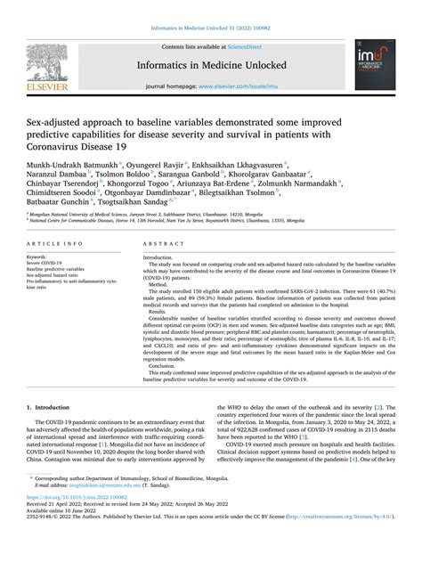 Pdf Sex Adjusted Approach To Baseline Variables Demonstrated Some