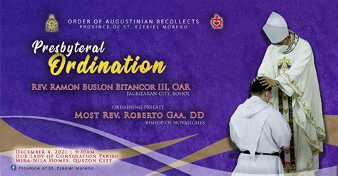 Invitation Presbysteral Ordination Province Of St Ezekiel Moreno