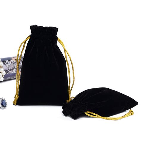 Eco Friendly Black Drawstring Velvet Pouch Jewelry Gift Bag Custom