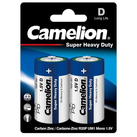 Camelion Super Heavy Duty D Size Battery X 2 Cell Blister Pack