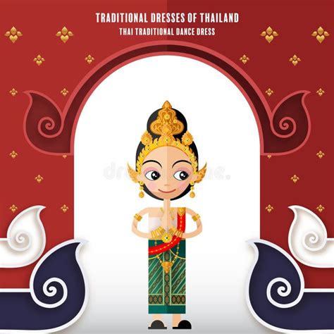 Cute Cartoon Characters Girl in Traditional Dresses of Thailand or Thai Traditional Dance ...