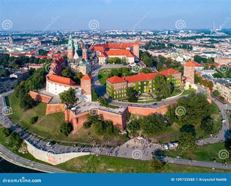 Krakow Skyline Poland With Wawel Hill Cathedral And Castle Stock