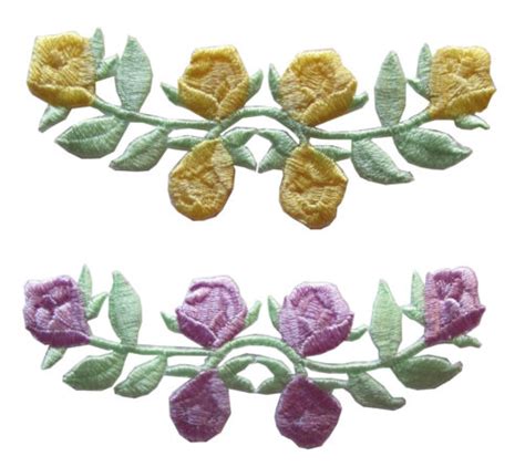 3597 Lot 2pcs Purpleyellow Rose Vine Flower Embroidery Iron On