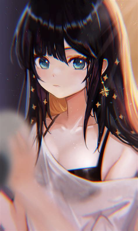 Blue Eyes Anime Anime Girls Portrait Display Bra Black Hair 900x1500 Wallpaper Wallhavencc