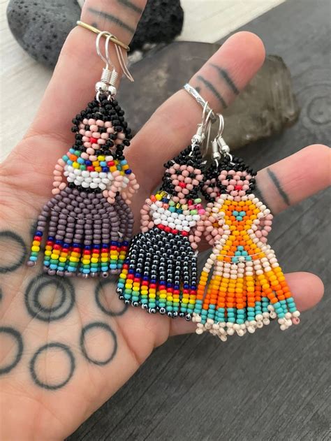 Doll Earrings Mexican Earrings Seed Bead Earrings Unusual Earrings