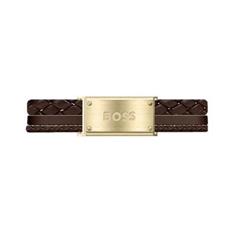 Bracelet Homme Boss Galen Acier Dor Et Cuir Brun Bracelets Homme Edora