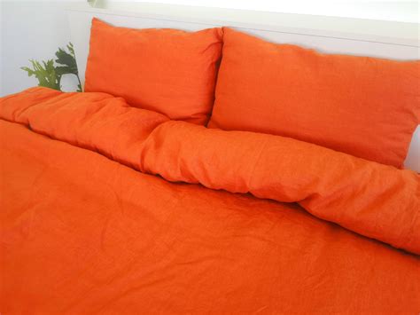 Bright Orange Linen Bedding Set 1 Duvet Cover 2 Etsy