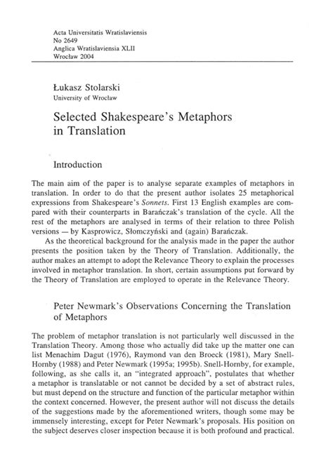 (PDF) Selected Shakespeare's metaphors in translation