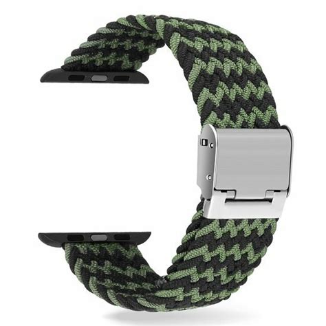 Braided Nylon Bandje Zwart Groen Geschikt Voor Apple Watch Mm