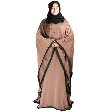 Abaya Stone Work Modest City Beige Nida Islamic Farasha Size Free