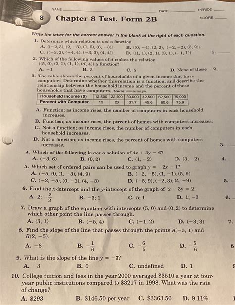 Solved Name Date Period Chapter Test Form B Score Write The