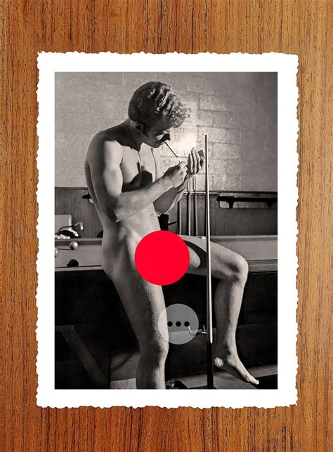 Vintage Male Nude Art Gay Photo Print Naked Man Playing Pool Erotic Vintage Photography Naked
