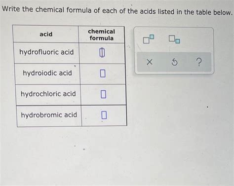 Solved Write the chemical formula of each of the acids | Chegg.com