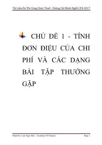 Tài liệu ôn thi Công chức Thuế Chủ đề 1 Tính đơn điệu của chi phí và