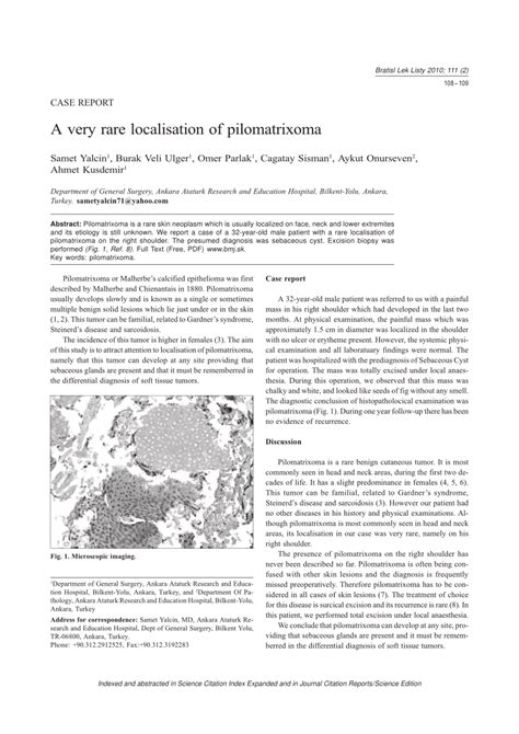 Pdf A Very Rare Localisation Of Pilomatrixoma