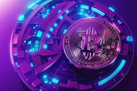 Premium Photo Futuristic Purple And Blue Glowing Bitcoin Digital