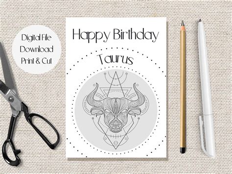 Happy Birthday Taurus Line Art Birthday Card | Quick Birthday Gift Ideas