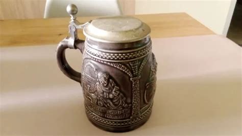 ANCIENNE GRANDE CHOPE a biere allemande en gré scene de Moines EUR 9 00