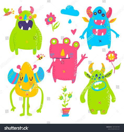 Cute Cartoon Monsters Collection Vector Set