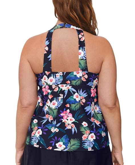 Island Escape Plus Size Floral Print H Back Tankini Top Created For