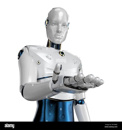 3d Rendering Artificial Intelligence Robot Or Cyborg Open Hand Isolated