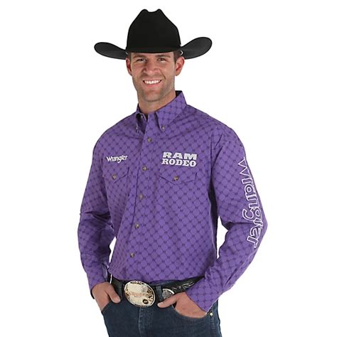 Mens Wrangler® Logo Ram Rodeo Long Sleeve Button Down Print Shirt