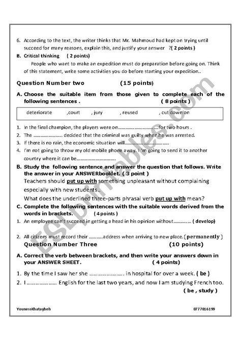 Second Secondary Class Final Exam Esl Worksheet By Youness