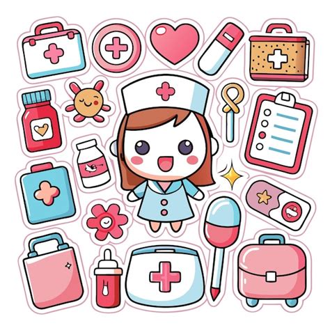 Cute Cartoon Nurse Surrounded By Medical Supplies And Equipment