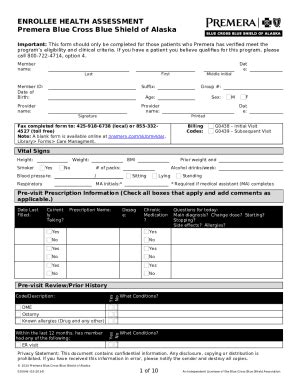 Enrollee Health Assessment Doc Template Pdffiller