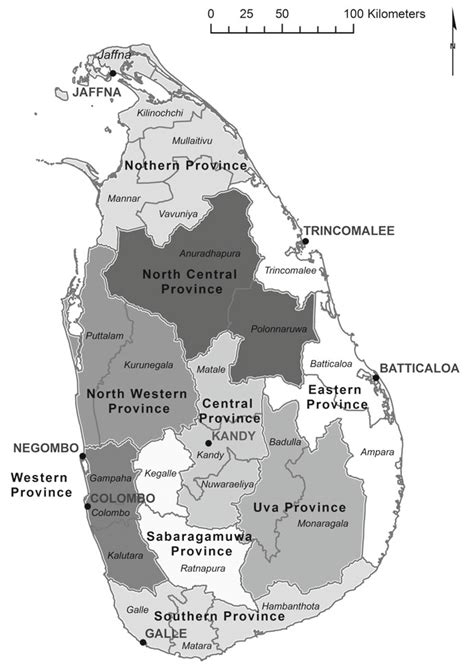 administrative province  district map  sri lanka source produced