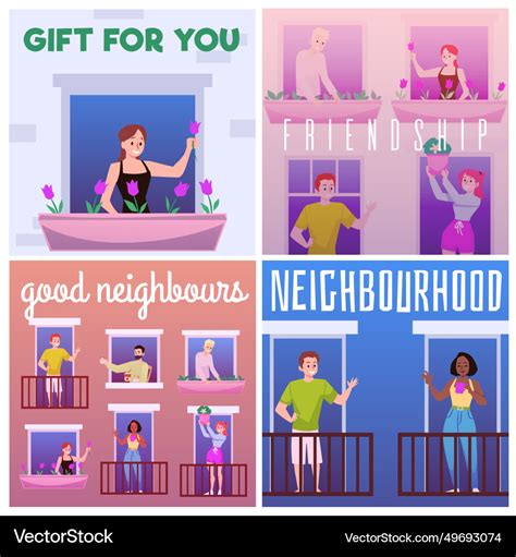 Friendly neighborhood posters set flat Royalty Free Vector