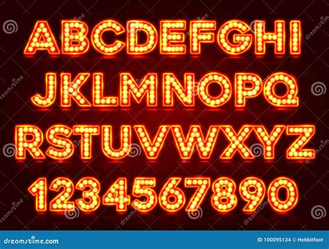 Red Fluorescent Neon Font On Dark Background Vector Illustration