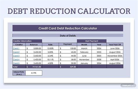 Debt Reduction Calculator - Google Sheets, Excel | Template.net