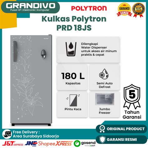 Jual Kulkas Polytron Belleza 1 Pintu Kaca 180Liter PRD 18JS With Water