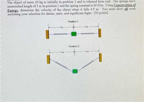 Solved The object of mass 30 kg is initially in position 1 | Chegg.com