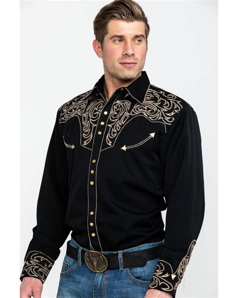 Scully Men S Black Embroidered Scroll Long Sleeve Western Shirt