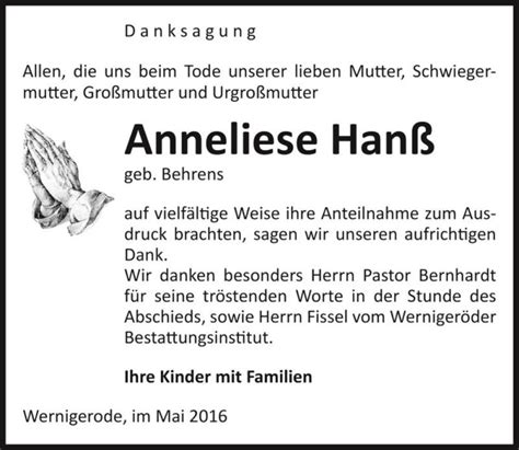 Traueranzeigen Von Anneliese Han Geb Behrens Abschied Nehmen De