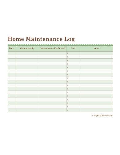 10+ Home Maintenance Log Templates PDF | DOC | Free & Premium Templates