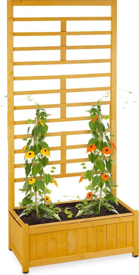 Relaxdays Plantenbak Met Klimrek Houten Bloembak Met Trellis