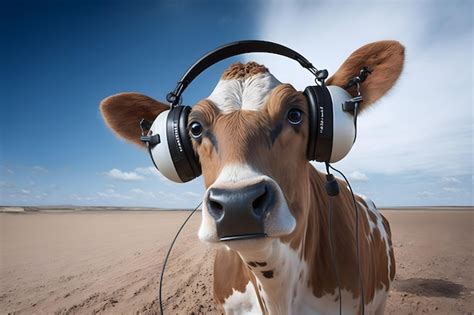 Premium Photo A Cow With Headphones On And A Microphone On His Head