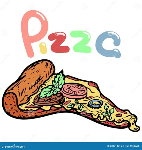 Ilustra O Colorida Do Vetor Desenhada Manualmente Fatia De Pizza