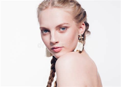 Woman With Pigtails Beauty Healthy Skin Isolated On White Blonde Stock Photo Image Of Braid