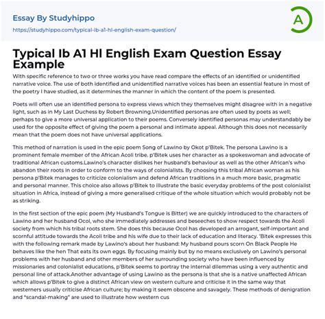 Typical Ib A Hl English Exam Question Essay Example Studyhippo