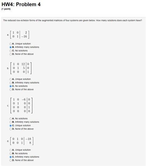 Solved The Reduced Row Echelon Forms Of The Augmented Chegg