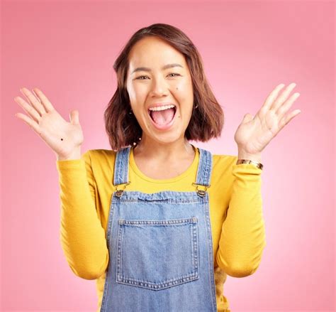 Premium Photo Happy Celebration And Surprise With Portrait Of Woman