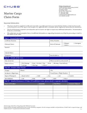 Fillable Online King S Road Marine Cargo Claim Form Chubb Fax